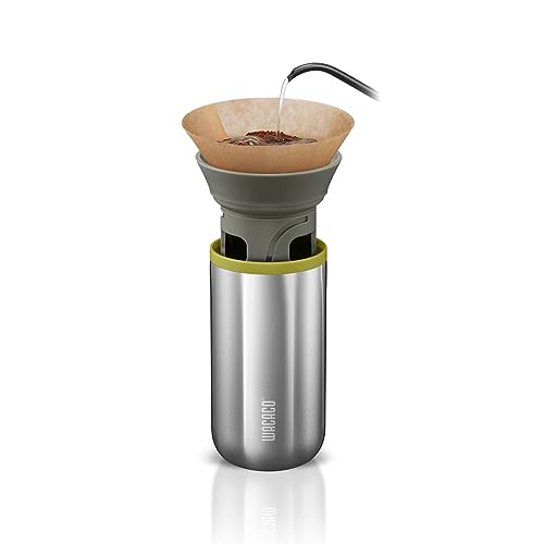 WACACO Cuppamoka Filterkoffiemachine, Draagbaar Koffiezetapparaat, Reiskoffiezetapparaat met 10 Kegelvormige Papieren Filters, Handmatig Bediend, Roestvrijstalen Filterkoffieapparaat, 10 fl oz