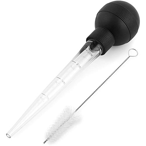 SHARRA Braadspuit pipet, braadspuit, marineerspuit, hittebestendig, BBQ, Truthan, marinade-injectorspuit met borstel voor eenvoudig reinigen, 8 x 7 x 30 cm