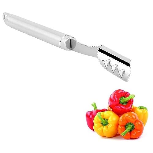 Fyearfly Pepper Corer, RVS Peperzaaimachine Pepper Corer Fruit en Groente Corer voor het verwijderen van Groentezaden, met gekartelde plak en Posihed Handvat