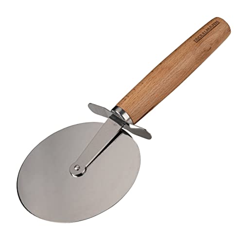 FACKELMANN Pizzasnijder XXL voor pizza en flambée, pizzarwiel met scherp roestvrijstalen lemmet, pizzaroller met ergonomische handgreep van beukenhout, ca. 23 cm