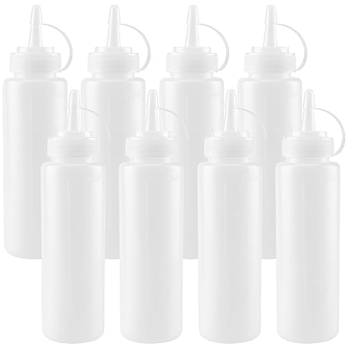 YIXNSW 8 stuks plastic knijpflessen met doppen, 250 ml, kunststof knijpflessen, BPA-vrij, voor het bewaren van verschillende sauzen, scherpe sauzen, ketchup, sojasaus, mayonaise