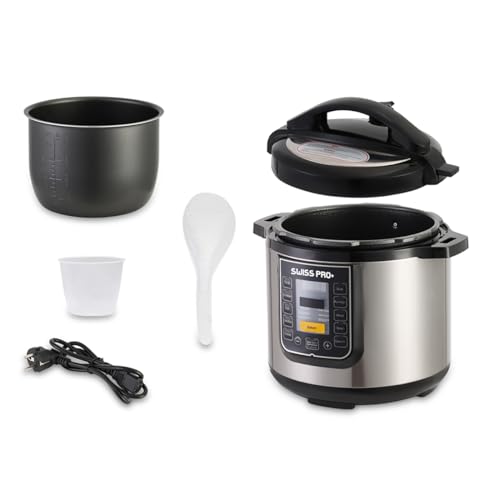 Swiss Pro+ snelkookpan 6l 1000W elektrische Stoompan Stoomcooker roestvrij staal