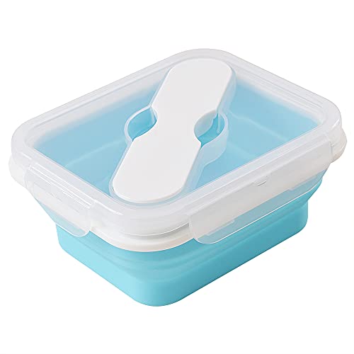 ionEgg Siliconen lunchcontainer met lepel en vork, Bento Box, Opvouwbare voedselopslagcontainer met clip-on deksel, 20oz