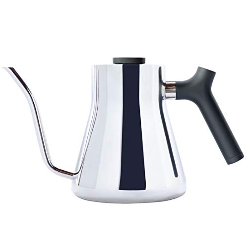 Fellow Stagg Kookplaat Pour-Over Koffie en Theewaterkoker Zwanenhals Theepot met precisie giettuit ingebouwde thermometer, roestvrij staal, 1 liter