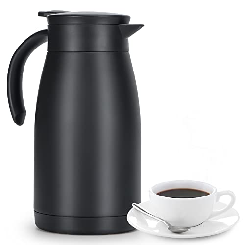 Olerd Thermoskan, roestvrij stalen thermoskan, dubbelwandige vacuüm koffiepot, theepot, thermoskan voor koffie, thee, water, drank (zwart)