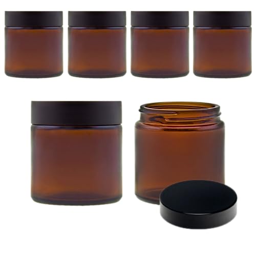 mikken 6 glazen potten 120 ml/zalfpotjes/crèmepotjes van bruin glas incl. etiketten