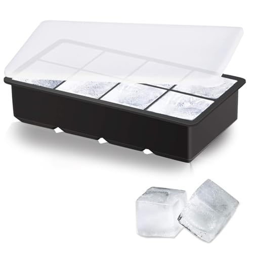 DQZSY Food-Grade Siliconen, 8-Grid Siliconen Ijs Tray Creatieve Whisky Square, Grote Ice Cube Mold Ice Box Met Deksel Extra Voedsel, Ice Cube Trays