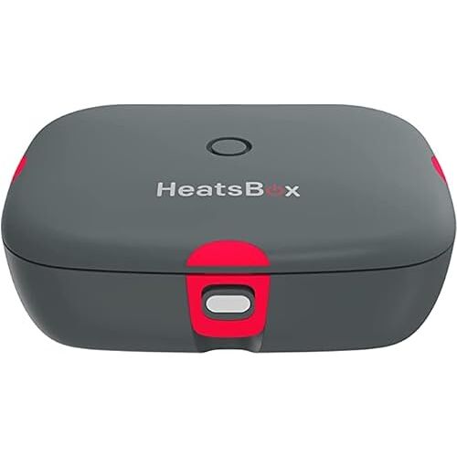 HeatsBox Style+ App-gestuurde elektrische broodtrommel, voedselverwarmer, 100 watt voedselverwarmer met 925 ml lekvrije roestvrijstalen kom, transportdeksel, grijs