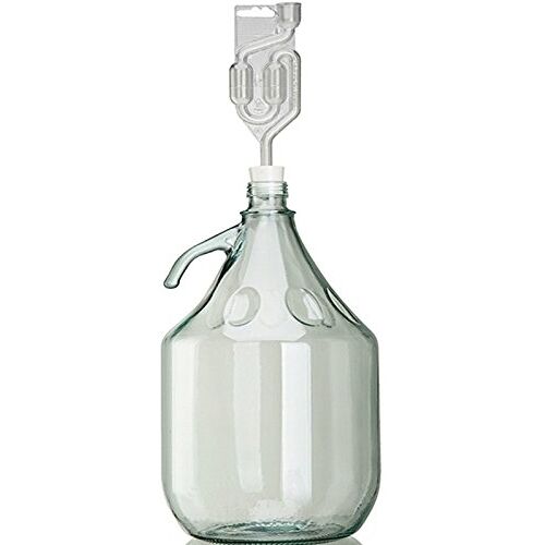 Unbekannt Set 5 l fles + stop + fermentatiebuisje wijnballon fermentatieballon glazen fles fermentatiecontainer