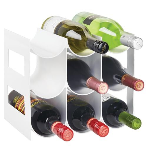 mDesign Flessenrek wijnrek waterflessen/wijnflessen met 3 etages en 9 houders voor aanrechten, voorraadkasten en koelkasten wit