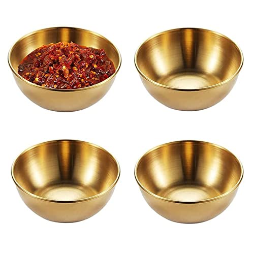 Wwmstlkx 4 stuks gouden dip-schalen, roestvrij staal, mini-dipschalen, gouden sausschaal, mini-dipschalen, ronde dipschaaltjes, ronde serveerschalen, voor het dippen van sauzen, snacks, specerijen (goud)