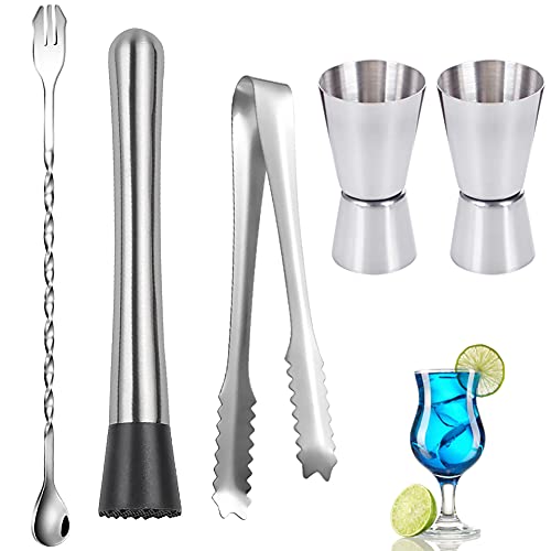 HUYIWEI Cocktail Set Geschenk/Mixer Cocktail Set / Double Cocktail Maatbeker / Cocktail Stamper, Roestvrij staal, 5 stuks