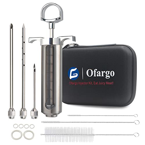 Ofargo Vleess injector, marinades voor vlees, Met 3 Marinade Injector naalden Voor Vlees, Kalkoen, Kip, 60 ml/2 oz, Gegradueerde markeringen voor gecontroleerd gebruik