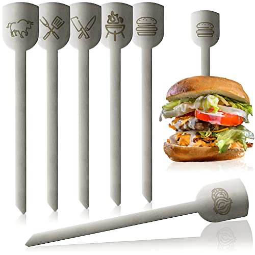 Robin Goods ® 6x RVS Burgerprikkers Metalen prikkers met brede grip BBQ-prikkers Serveerprikkers BBQ- en keukengereedschap (6 stuks)