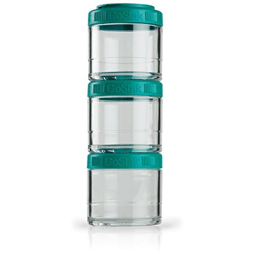 BlenderBottle GoStak container voor het bewaren van eiwitten, eiwitten, poeder, vitaminen en meer, verpakking van 3 stuks (3 x 100 ml), teal