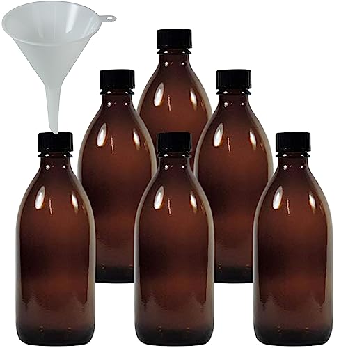 mikken 6 x bruine medicijnfles 200 ml, apothekersfles, laboratoriumfles made in Germany & BPA-vrij incl. vultrechter