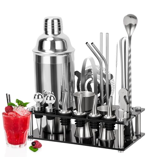 Cinnani Cocktail Set 20-delige professionele cocktail mixing set cocktail shaker set met standaard en bar accessoires cocktailshaker bartender set cocktailshaker set roestvrij staal cocktail cadeauset