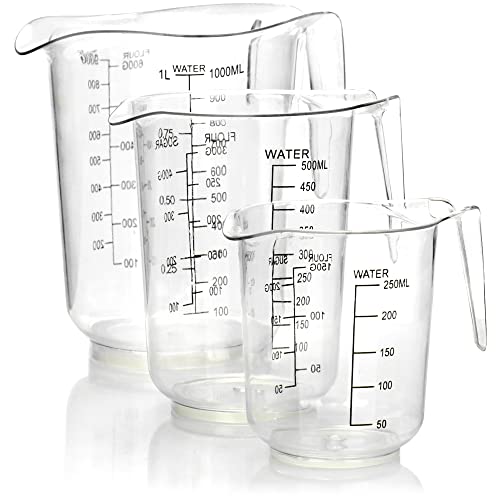 com-four ® 3-delige maatbekerset met maatbekers in verschillende maten maatbekers met schaalverdeling in milliliters en grammen 1000 ml, 500 ml, 250 ml