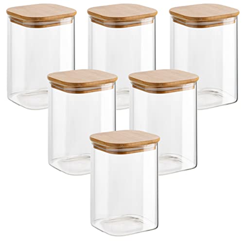 gouveo set van 6 voorraadpotten 500 ml van vierkant borosilicaatglas met deksel kleine voorraadpot 0,5 l glazen container, glazen potten, voorraadpot