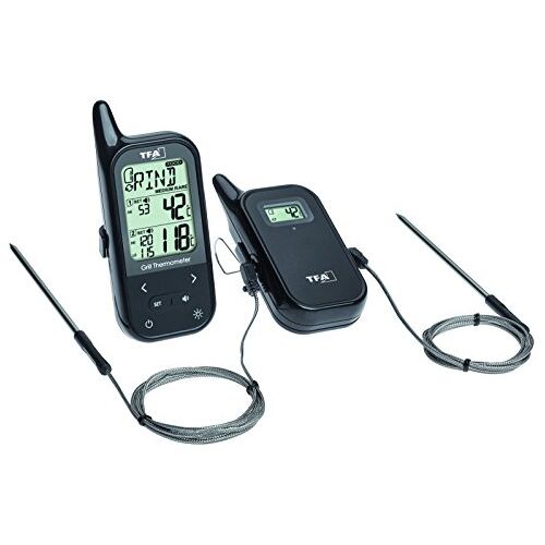 TFA Dostmann Küchen-Chef TWIN Digitale Braadthermometer/Grillthermometer, 2 Insteeksensoren Voor Het Meten Van De Oven- En Kerntemperatuur, Zwart, 60 (65) x 21 (33) x 142 mm