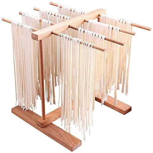 HOJKMA Pastadroger frame pastastandaard opvouwbaar hout deegwaren spaghetti droogrek droogrek versheid pastadroger keuken opslag rek met 8 stanggrepen voor pasta, spaghetti, pasta