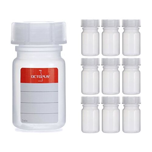 Octopus 10x 50 ml flessen van LDPE met brede hals met schroefdop, lege chemieflessen, laboratoriumflessen met deksel als opbergvak voor laboratorium, keuken of hobby