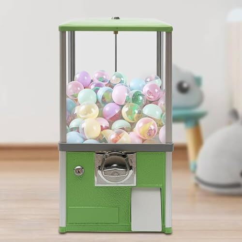 LSHFYV Capsules Kauwgomballenautomaat, Verkoopautomaten voor het bedrijfsleven, Commerciële snoepautomaat voor ronde capsules Kauwgomballen Bouncy Balls, Enorme laadcapaciteit voor 4,5-5,5 cm bal,Green