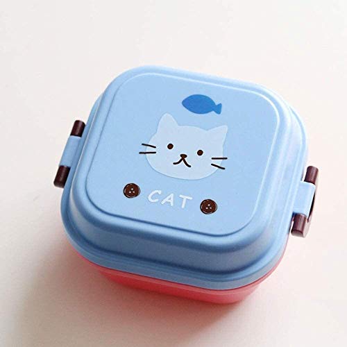 YYUFTTG Lunchbox Lekvrij Bento Dozen Containers for kinderen en volwassen Lunch Bento Box, Ronde leuke cartoon dier mini's kinderen snack doos, Japanse double's layer kinderen fruit doos met vork (Co