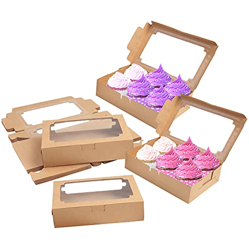 BELLE VOUS Bruin Papieren Hobby Enkele Bakkerij Gebak Doosjes met Raam (20 Pak) – 20,3 x 13,5 x 5 cm – Wegwerp Verpakking Doosjes – Koekjes, Cupcakes, Desserts & Taartjes