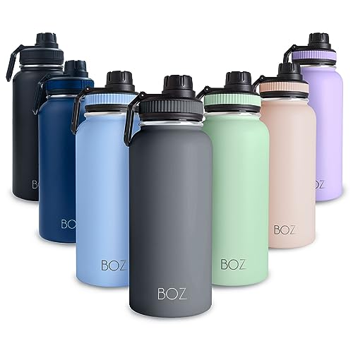 BOZ drinkfles RVS drinkfles RVS 1l lekvrije thermosfles 1l BPA-vrije vacuümfles drinkfles geschikt voor kooldioxide drinkfles voor sport (grijs)