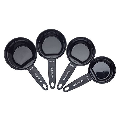 KitchenCraft 4-delige set maatbekers, magnetisch en gemakkelijk op te bergen, met elk 2 meeteenheden, 250/120 ml, 180/60 ml, 160/80 ml, 120/30 ml, zwart