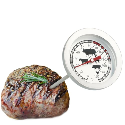 com-four ® gebraden thermometer van roestvrij staal analoge vleesthermometer tot 120 ° C grillthermometer vleesnaald 10 cm (001 stuks)