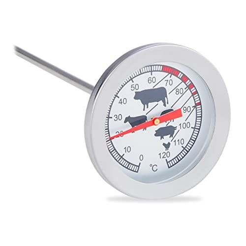 Relaxdays analoge vleesthermometer, van roestvrij staal, HBD: ca. 21 x 5,5 x 5,5 cm, bbq thermometer, braadthermometer