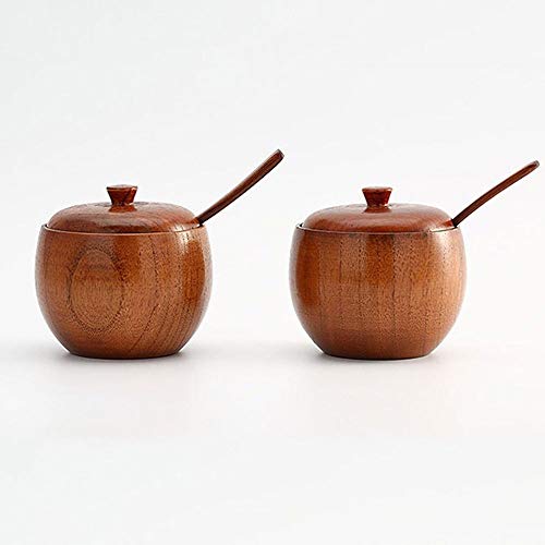 YYUFTTG Kruidenpotjes Japanse stijl houten kruidenpot kruid pot met lepel en deksel, thuis keuken kruiden doos, zout peper shakers