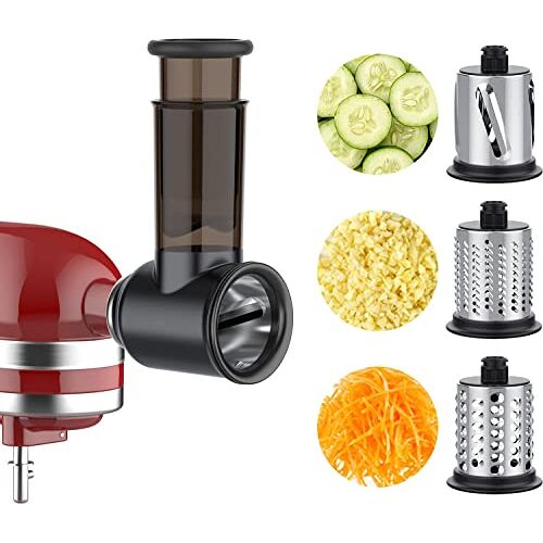 COFUN Groentesnijder accessoires voor KitchenAid keukenmachine, kaasschrasp, groenterasp met 3 messen van roestvrij staal,  raspaccessoires groentesnijder (zwart)