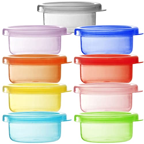 Youngever 9-pack snackcontainers, maaltijdbereidingscontainers, sauscontainers, kleine voedselopslagcontainers met deksels, kruiderijbekers containers met deksels, dressingcontainer (60 ml)