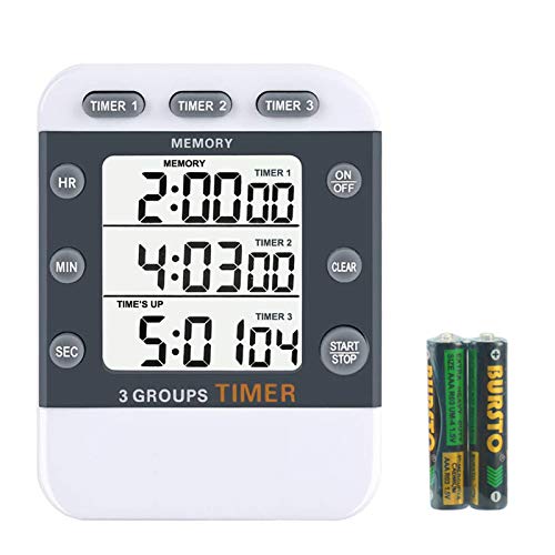 IWILCS Digitale 3-voudige timer, digitale 3 kanalen countdown, stopwatch, keukentimer, draagbare digitale timer, timer voor het koken, met magnetische achterkant, standaard, sleutelkoord (batterij