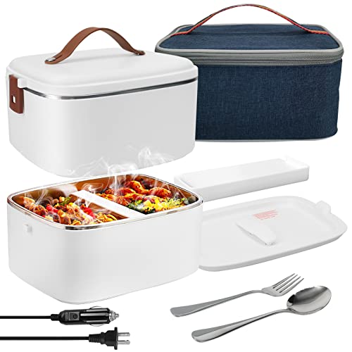 Landmore Elektrische Lunchbox Voedselverwarmer, 70W Voedsel Verwarmde 110V & 12V Draagbare Voedsel Warmer Heater voor Auto/Vrachtwagen/Thuis Zelfverwarming Doos met 1.8L 304 Roestvrij Stalen Container en Lunch Bag