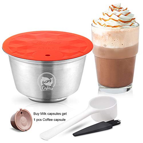 i Cafilas Herbruikbare melkkapsel voor Dolce Gusto machine, roestvrij staal, navulbare capsules, compatibel met Nescafe Dolce Gusto Latte Milk Pods + 1 lepel + 1 penseel