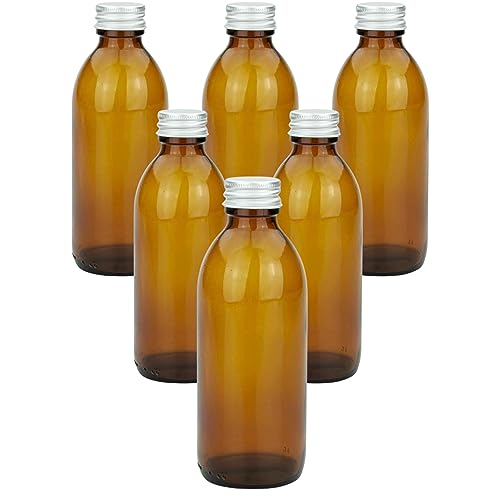 mikken 6 x apothekersfles 200 ml glazen fles bruin + etiketten