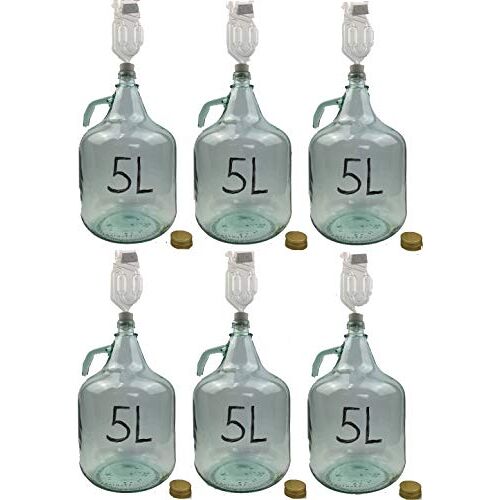 Unbekannt 6 x set 5 l flessen + stop + fermentatiebuisje wijnballon fermentatieballon glazen fles fermentatiecontainer