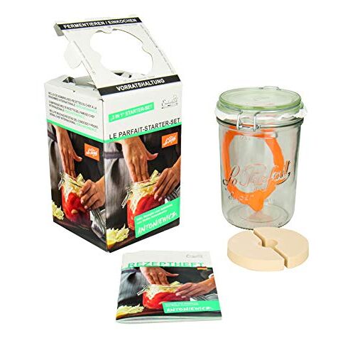Weck Le Parfait 44840 draadklem pot met rubberen ring, glas voor gisting/conservering pot met receptenboekje