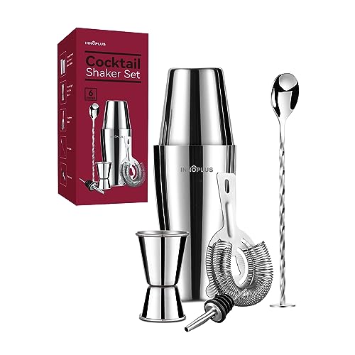 INNÔPLUS Cocktailshaker, cocktailset, cadeau, premium Boston shaker, 800 ml, 600 ml, cadeauset, cocktailshaker baraccessoires, cocktailshaker, roestvrij staal, shaker voor cocktails, mixer, lepel, 6-delige