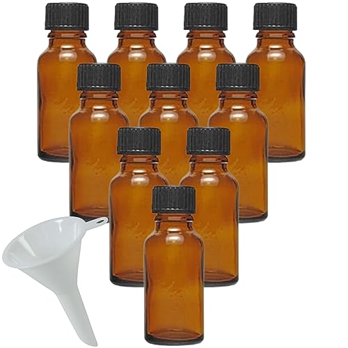 mikken 10 x bruine apothekersfles 20 ml Made in Germany, inclusief etiketten+trechter