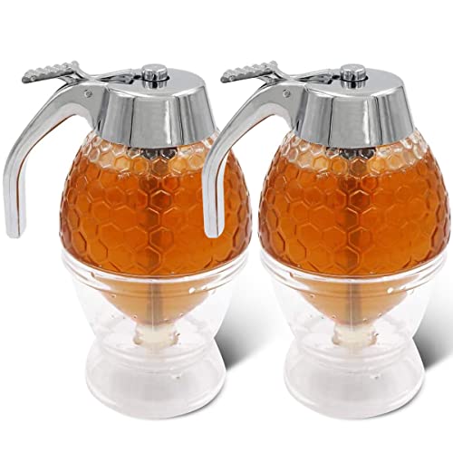 N\C Honing Dispenser TAIZER 2 Stukken acryl Honing Jar Container Honing Dispenser Siroop Dispenser 200 ml Honing Pot met Stand Zonder Druppels Honing Distributie Tank Honing Applicator