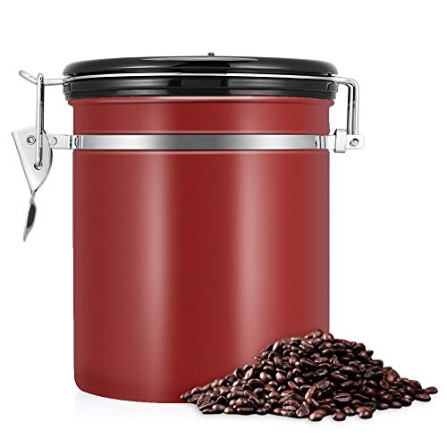 Estink Koffieblik, 304 koffieblik roestvrij staal voorraaddoos roestvrij staal voorraaddoos vacuüm blik voor koffiebonen, poeder, thee, noten, cacao, 1,5 l, 304 oz (rood)