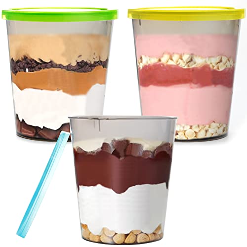 Youngever 3 Sets 36 oz Plastic Ijscontainers, Vriezer Containers met Deksels voor IJs en Gelato, 2 Pints, 1 Quart Containers