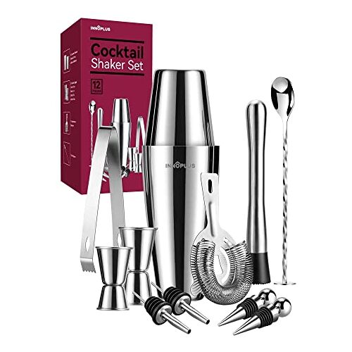 INNÔPLUS Cocktailshaker, cocktailset, cadeau, premium Boston shaker, 800 ml, 600 ml, cadeauset, cocktailshaker baraccessoires, cocktailshaker, roestvrij staal, shaker voor cocktails, mixer, lepel, 12-delige