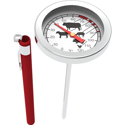 Browin ® Analoge braadthermometer met etui 100600   0-120 °C grillthermometer   kookthermometer van roestvrij staal   vleesthermometer voor oven, BBQ en grill   kerntemperatuurmeter voor vlees