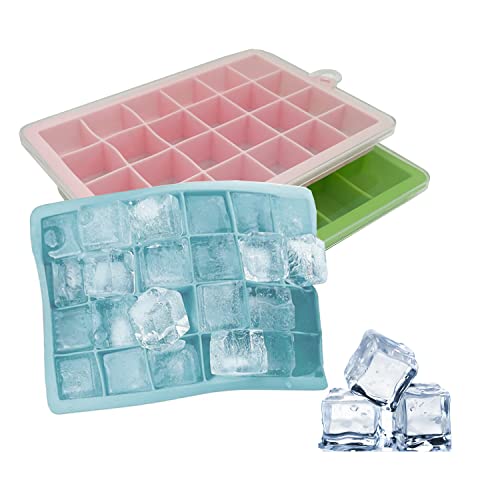 EMSMIL IJsblokjesvorm, 3 stuks, siliconen ijsblokjeshouders met deksel, 15, 24 vakken, ijsblokjesvormen, ijsblokjesvormen, BPA-vrij, LFGB-gecertificeerd voor het invriezen, gekoelde dranken en whisky